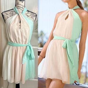 Victoria’s Secret Colorblock Halter Belted Mini Dress Pink Green White Sz S